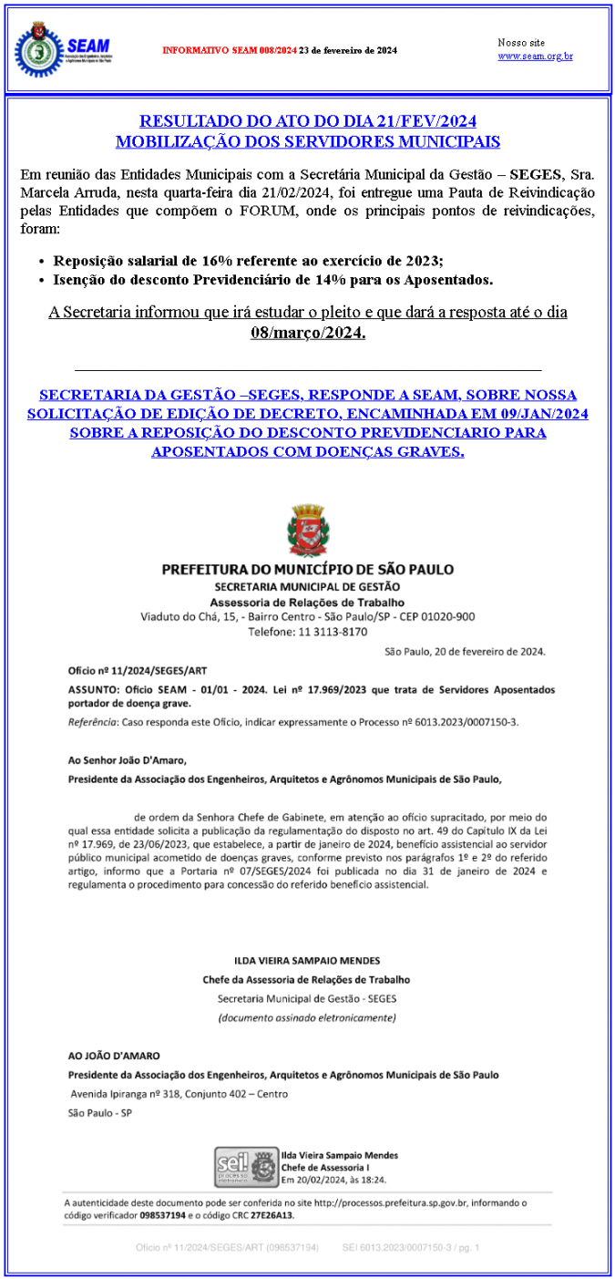 008 – RESULTADO DO ATO DO DIA 21/FEV/2024 MOBILIZAÇÃO DOS SERVIDORES MUNICIPAIS
